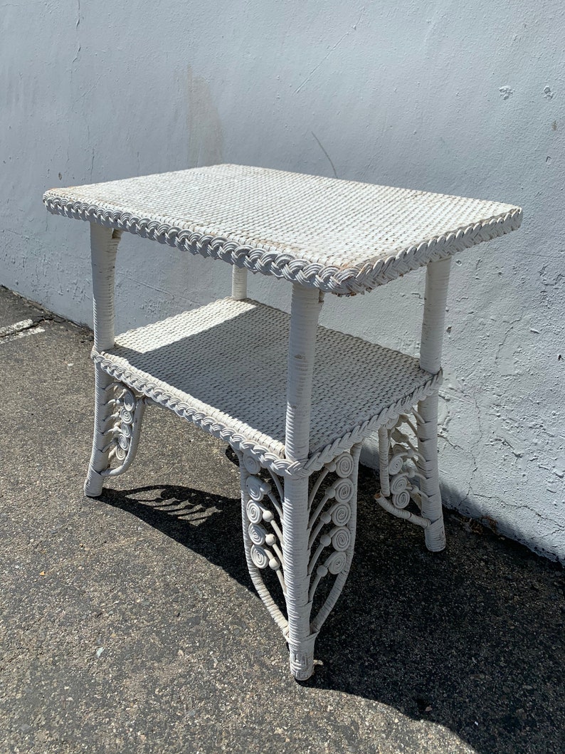 Antique Rattan Wicker Table Victorian Peacock Primitive Rustic Etsy