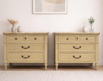 Pair of Vintage French Regency Nightstands | 3-Drawer Bedside Chests - CUSTOM PAINT AVAILABLE