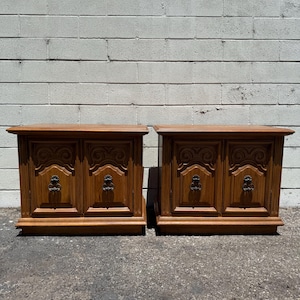Pair of Vintage Nightstands Bedside Tables Cabinets Set Bohemian Boho Chic Wood Hollywood Regency Bedroom Furniture CUSTOM PAINT AVAIL
