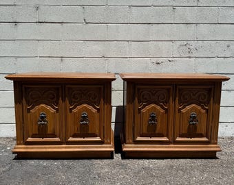 Pair of Vintage Nightstands Bedside Tables Cabinets Set Bohemian Boho Chic Wood Hollywood Regency Bedroom Furniture CUSTOM PAINT AVAIL