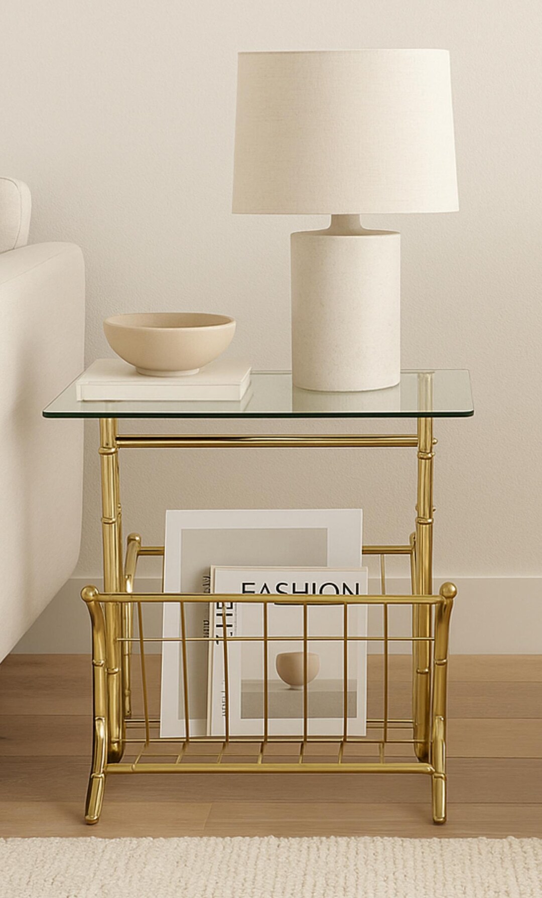 Vintage Gold Metal Bamboo Side Table, Glass Top Magazine Rack - Etsy