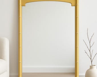 Mirror Faux Bamboo Vanity Bedroom Decor Hollywood Regency Chinoiserie Bohemian Boho Chic Campaign Mid Century Modern CUSTOM PAINT AVAIL