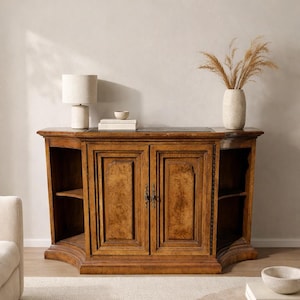 Vintage Burl Wood Server Cabinet Credenza with Stone Inset Top - CUSTOM PAINT AVAILABLE
