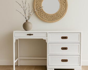 Vintage Drexel Faux Bamboo Desk / Vanity – Campaign Style - CUSTOM PAINT AVAILABLE