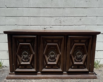 Vintage Console Cabinet TV Media Storage Three Door Entry Bench Credenza Office Antique Hollywood Regency Furniture CUSTOM PAINT Avail