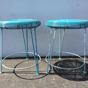Bar Counter Stools Mid Century Blue Wire Danish Chairs Seating Modern Dining Chairs Midcentury Dining Steel Seats Metal Vintage Furniture
