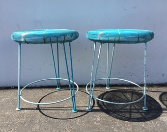 Bar Counter Stools Mid Century Blue Wire Danish Chairs Seating Modern Dining Chairs Midcentury Dining Steel Seats Metal Vintage Furniture