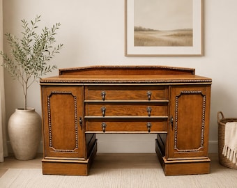 Vintage Oak Sideboard Cabinet Console / Carved Tudor Revival Server - CUSTOM PAINT / REFINISHING Available
