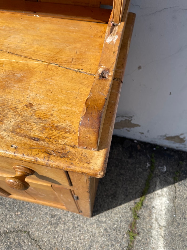 2PC Antique Welsh Pembrokeshire Pine Wood Hutch Dresser Kitchen Storage China Cabinet Display Case English Furniture 1800's Victorian Era image 10