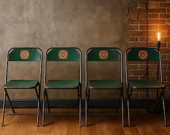 Vintage VFW Metal Folding Chairs – Set of 4 | Industrial Americana Seating Veterans of Foreign Wars