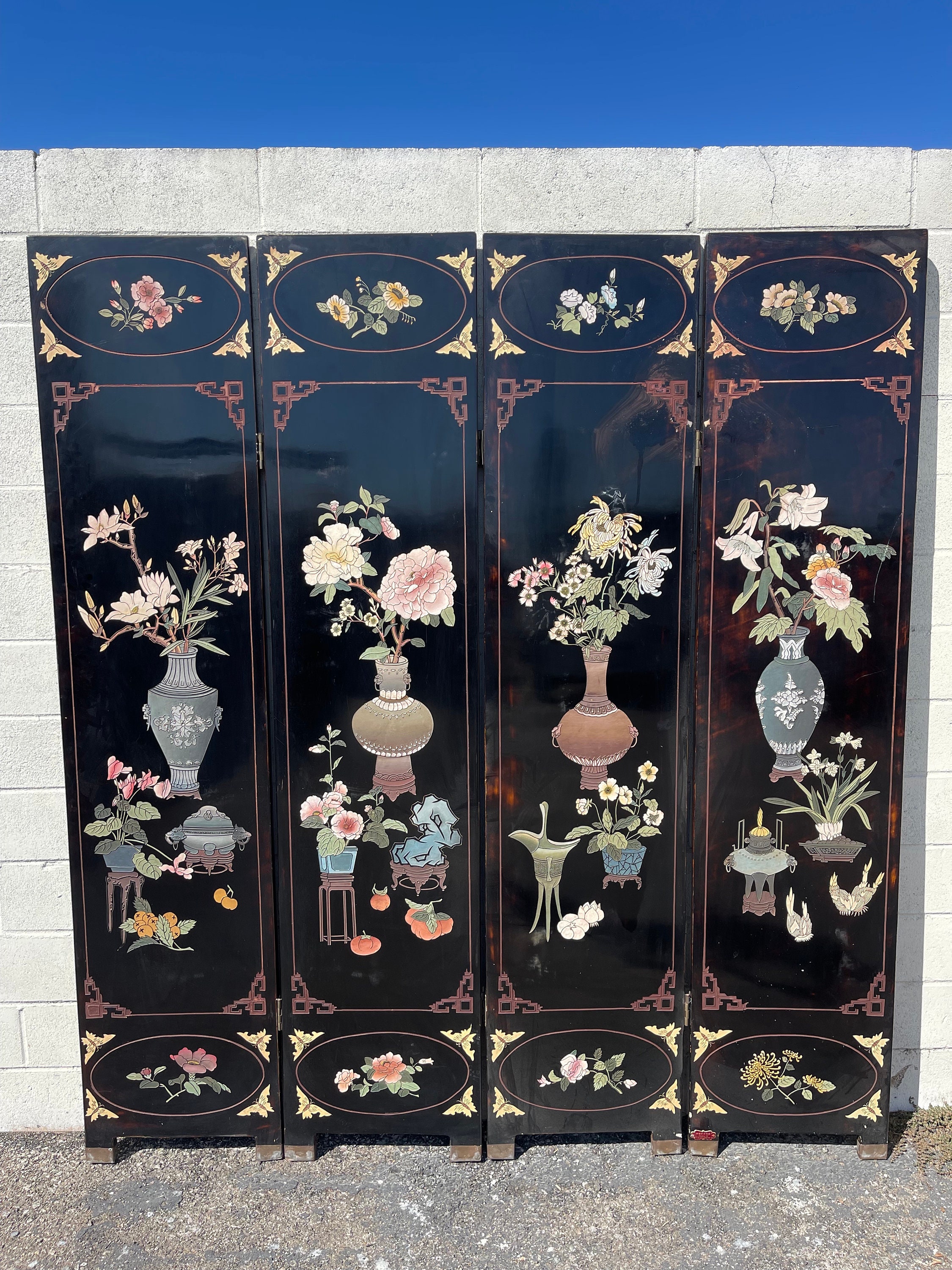 Antique Chinese 4 Panel Room Divider Privacy Screen Antique Chinese 4 Panel Room Divider Privacy Screen