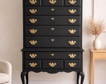 Custom Refinished Antique Style Highboy | Queen Anne Tall Dresser