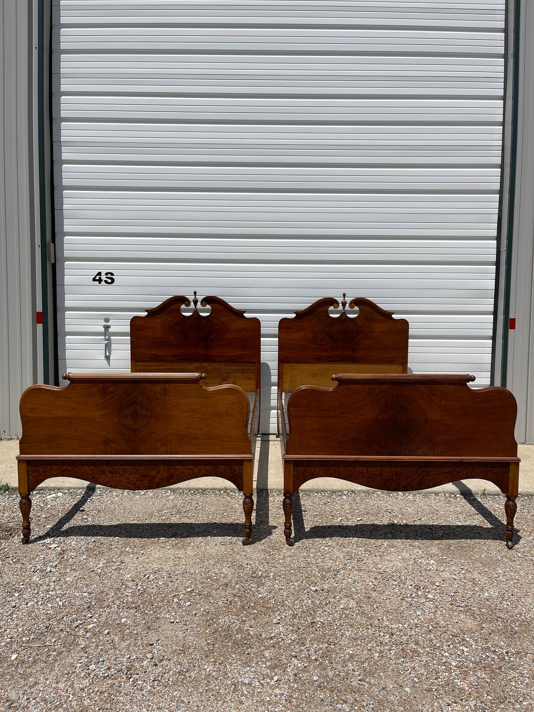 2 Antique Twin Beds Vintage Country French Wood Single Bedroom Kid