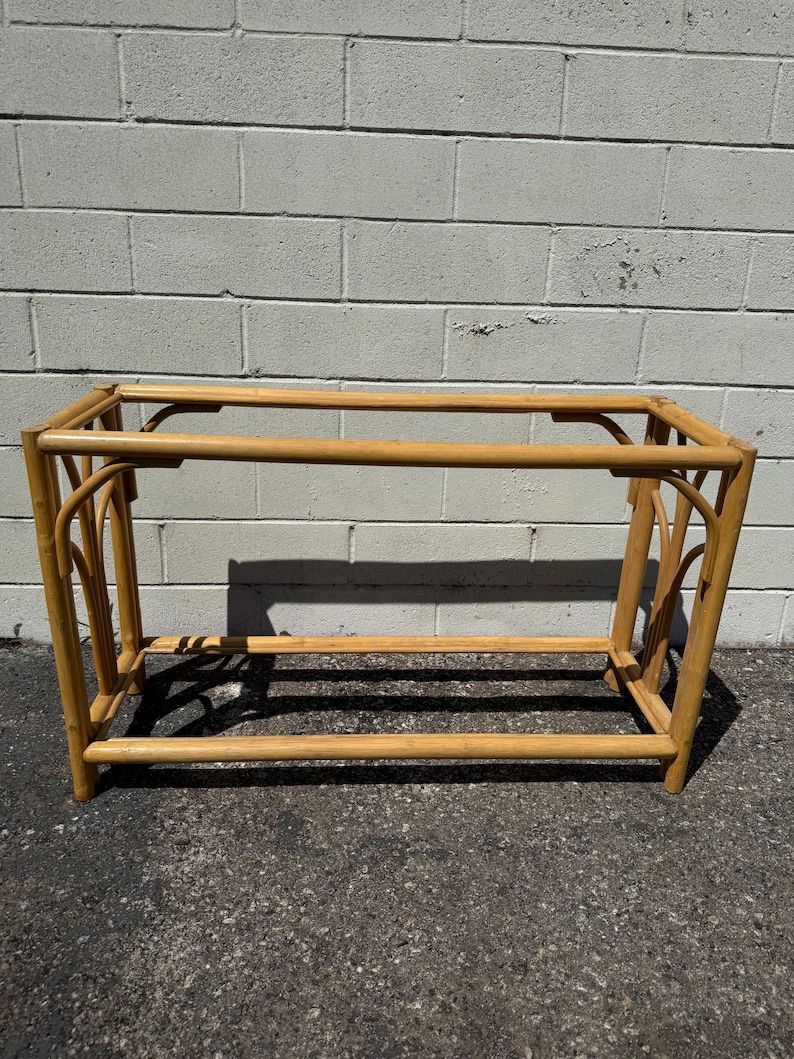 Vintage Rattan Console Table With Thick Glass Top | Coastal Boho Bamboo ...