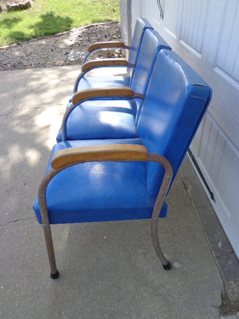 Bench Vintage Antique Waiting Room Theater Stadium Seats Row Mid