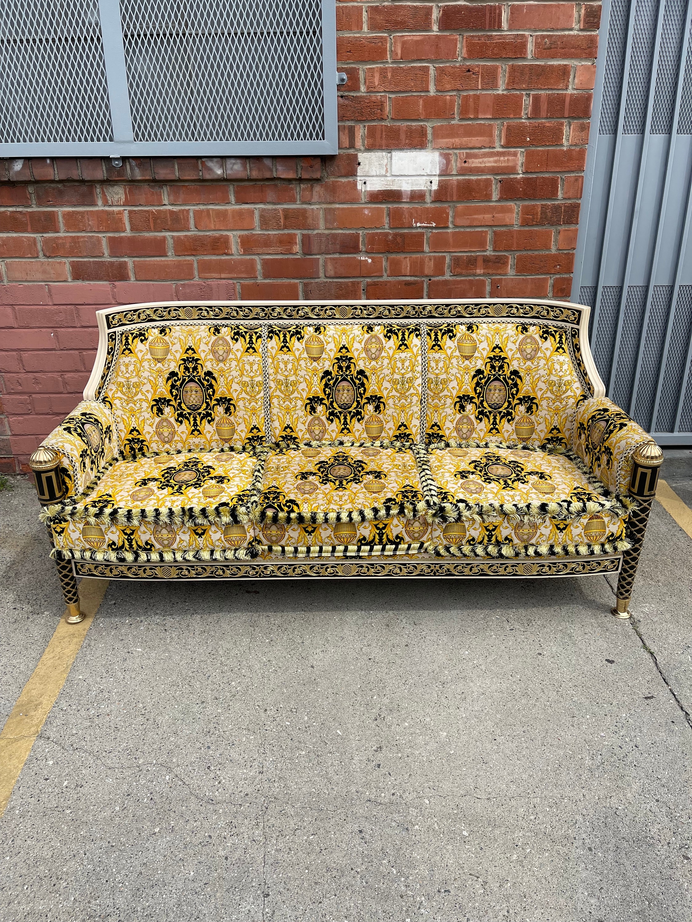 Sofa Custom Salone Sofa In Versace Carre White Fabric and Versace Gold –  Fine et Flair Furniture, Inc.