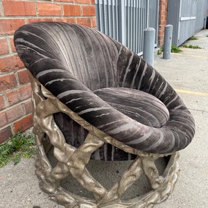 Unique Custom Vintage Lounge Chair Abstract Upholstered Carved Frame Brutalist image 5