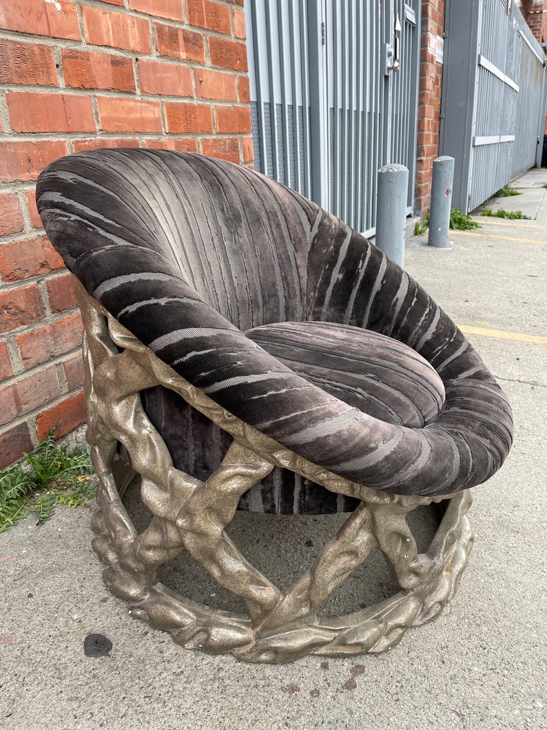 Unique Custom Vintage Lounge Chair Abstract Upholstered Carved Frame Brutalist image 5