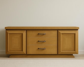 Vintage Mid-Century Modern Oak Credenza - Sculptural Sideboard with Drawers CUSTOM PAINT / REFINISHING Available