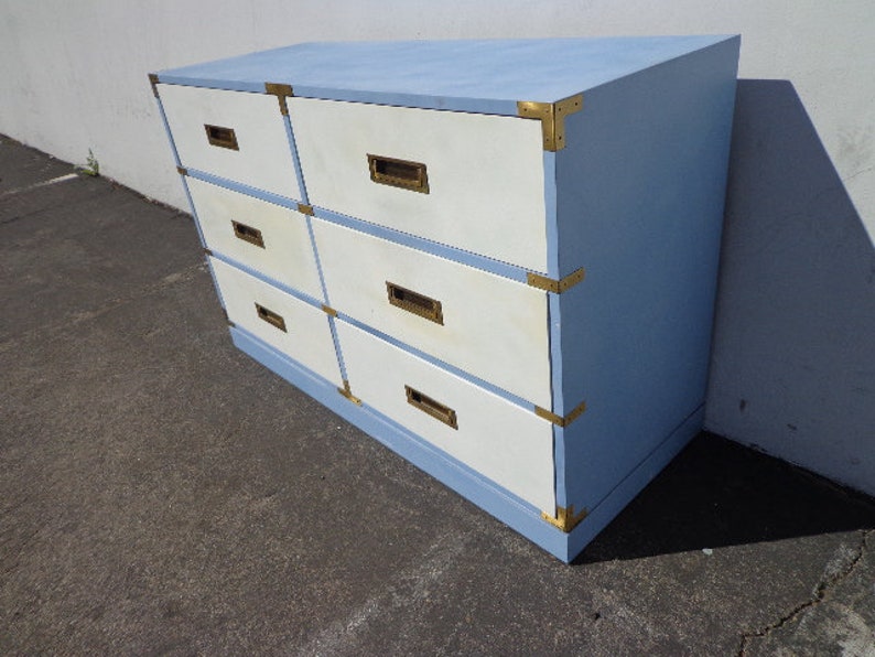 Campaign Dresser Chest Vintage Mid Century MCM Bureau Buffet Media Console Chinoiserie Chest of Drawers Asian Chinese CUSTOM PAINT Avail image 3