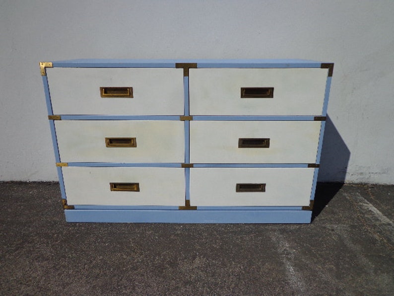 Campaign Dresser Chest Vintage Mid Century MCM Bureau Buffet Media Console Chinoiserie Chest of Drawers Asian Chinese CUSTOM PAINT Avail image 1