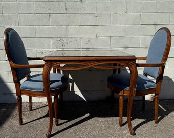 3pc Antique Table and Chairs Dining Bistro Set Traditional French Provincial Shabby Chic Farmhouse Retro Regency Vintage Kitchen Set