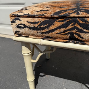 Vintage Faux Bamboo Vanity Stool with Tiger Print Cushion image 11