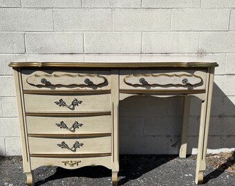 Desk Vanity Table French Provincial Antique Queen Anne Writing Regency White Gold Shabby Chic Dresser Office Laptop Stand CUSTOM PAINT AVAIL