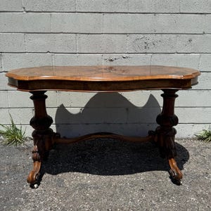 Antique Burl Wood Victorian Table Accent Side End Table Carved Rococo Baroque French Style CUSTOM PAINT AVAIL