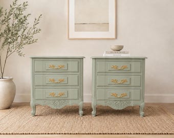 Pair of Vintage French Provincial Nightstands - Bombe Bedside Tables CUSTOM PAINTED and REFINISHED To Order