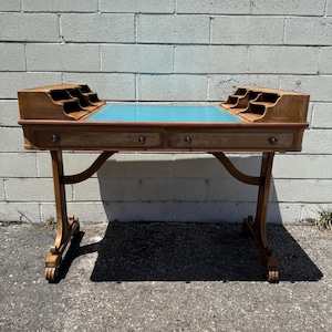Antique Leather Top Writing Desk John Scalia Vintage Regency French Provincial Vanity Glam Wood Desk Laptop Table CUSTOM REFINISHING Avail