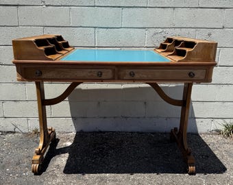 Antique Leather Top Writing Desk John Scalia Vintage Regency French Provincial Vanity Glam Wood Desk Laptop Table CUSTOM REFINISHING Avail