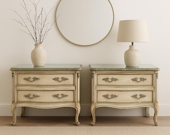 Pair of Vintage Henredon French Provincial Nightstands - Bombe Bedside Tables CUSTOM PAINT AVAILABLE