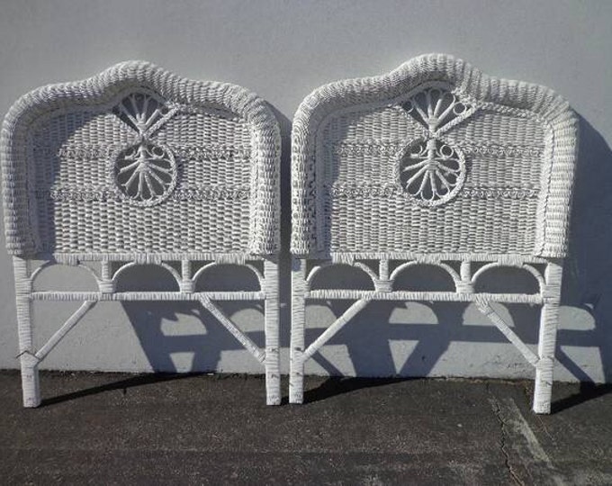 2 Vintage Woven Wicker Rattan Twin Headboards Peacock Sunshine