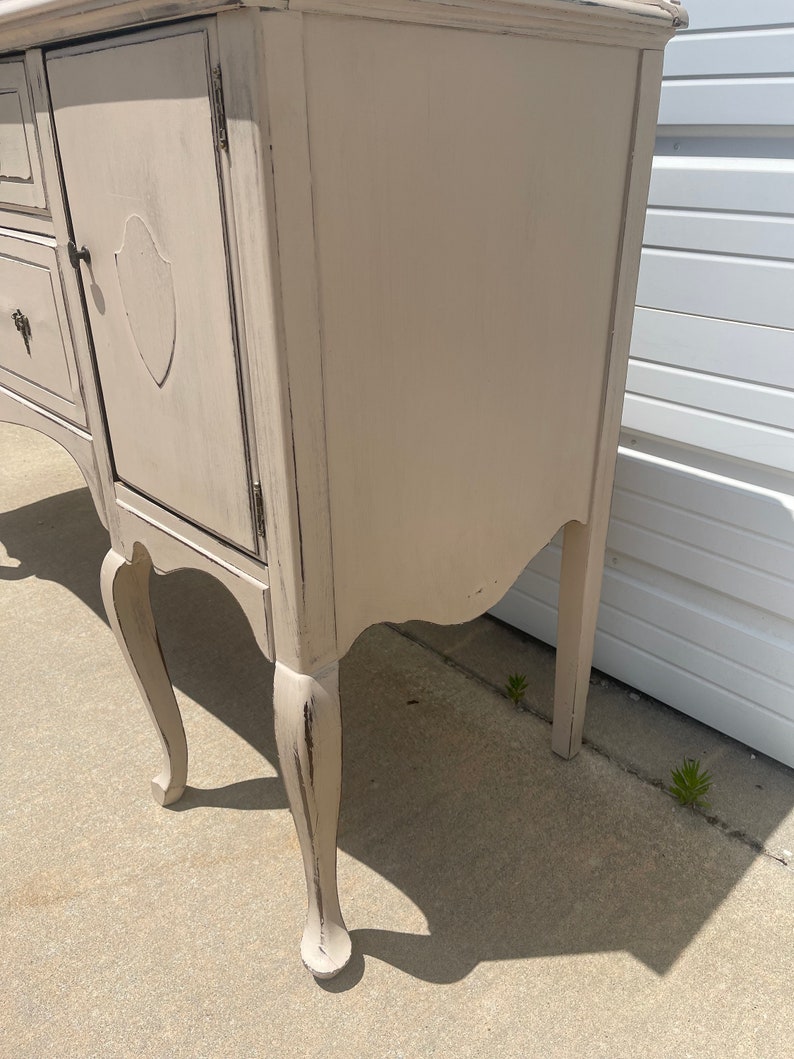 Antique Wood Buffet Cabinet Console Country French Farmhouse Shabby Tea Bar Cart Server Storage Chippy Rustic Regency Vintage Media Table image 4