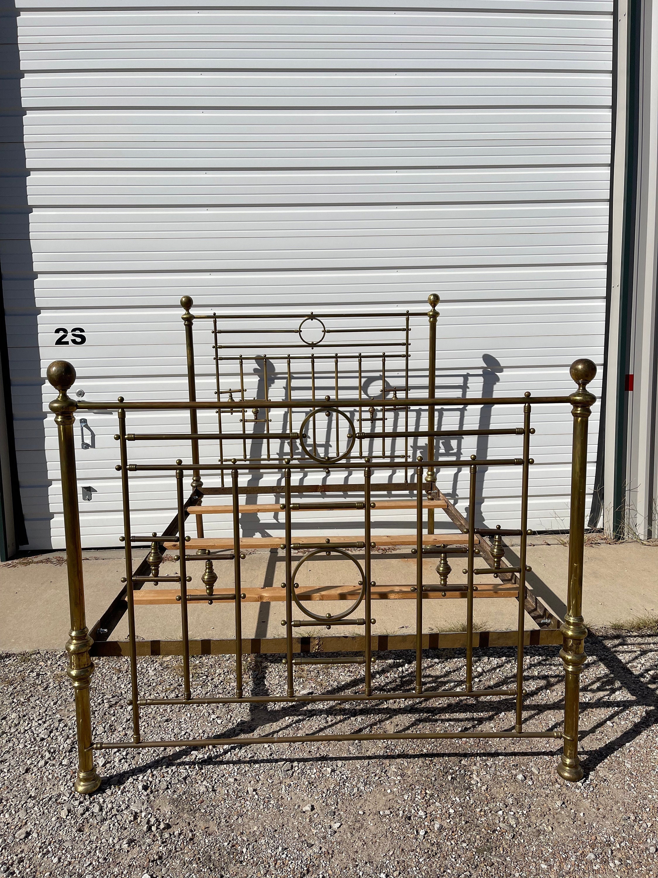 Antique Brass Bed Victorian Furniture Full Size Glam Hollywood Regency Mid Century Modern