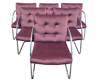 Set of Chairs 6 Armchairs Dining Cantilever Milo Baughman DIA Chrome Mid Century Modern Hollywood Regency Retro Vintage Seating Boho Chic