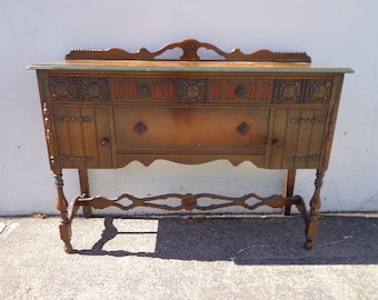Antique Wood Buffet Cabinet Neoclassical Primitive Sideboard Hutch Arts Crafts TV Console France Country Storage Table CUSTOM Paint Avail