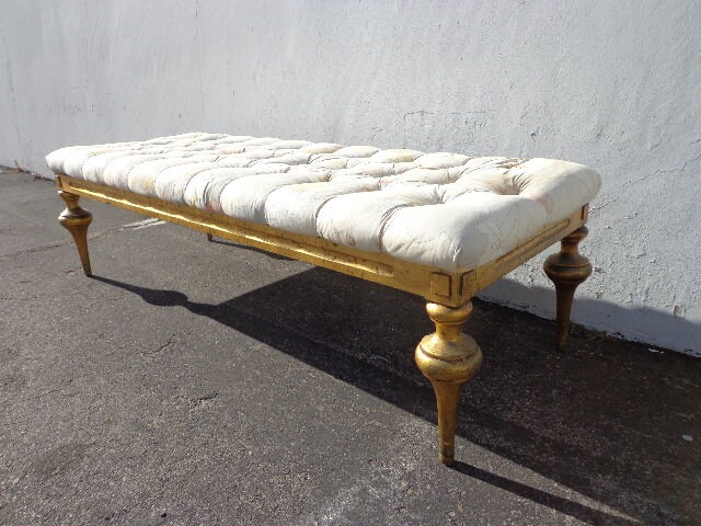 Bench Bed Vintage Vanity Wood Seating Tufted Hollywood Glam