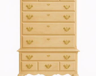 Custom Refinished 2PC Antique Style Highboy | Tall Dresser | Chest of Drawers Queen Anne | Elegant Colonial Revival