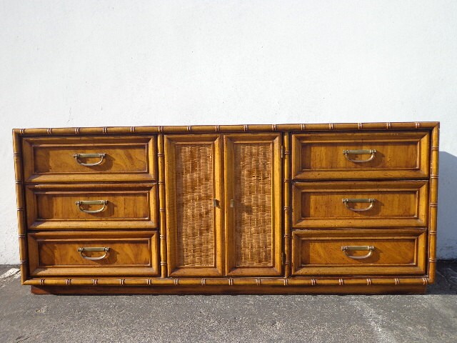 Dresser Faux Bamboo Wicker Chest Mcm Bedroom Media Console