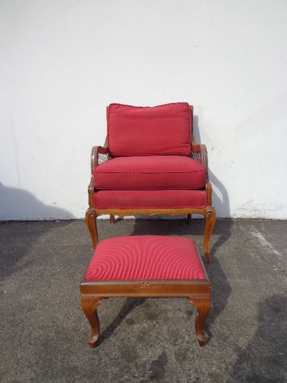 Accent Chair Armchair Ottoman Red Footstool French Provincial