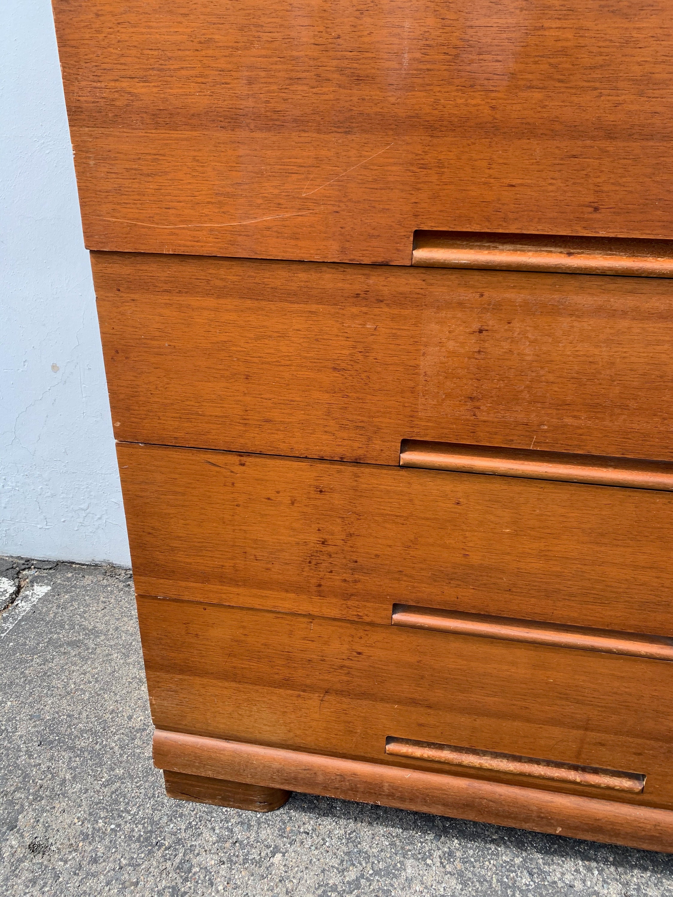 Mid Century Modern Tall Dresser Art Deco Wood Chest of Drawers Storage
