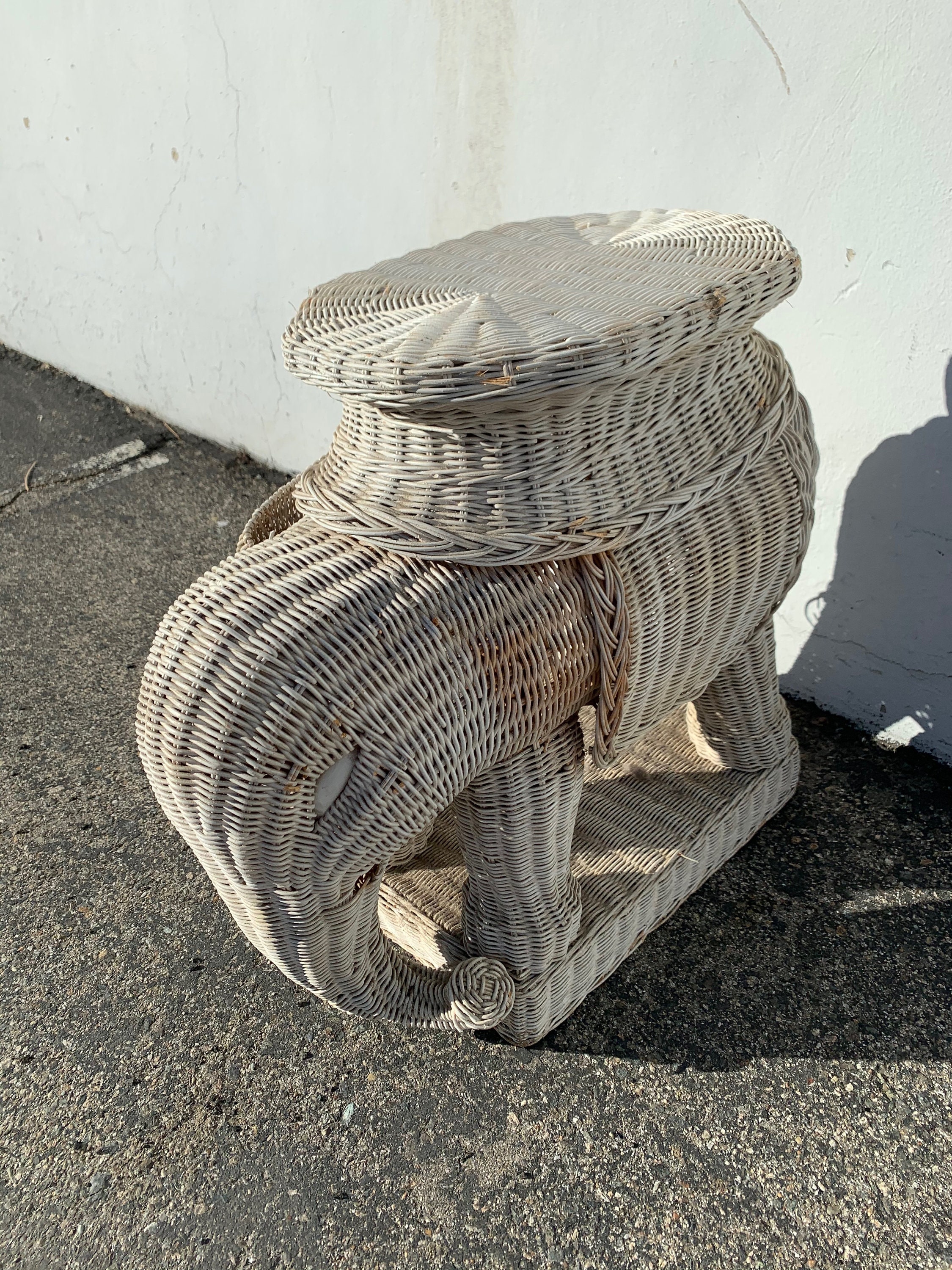 Vintage Wicker Elephant Garden Stool Plant Stand Chinoiserie Asian