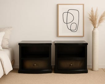 Mid-Century Sculpted Panel Nightstands – Pair of Vintage End Tables