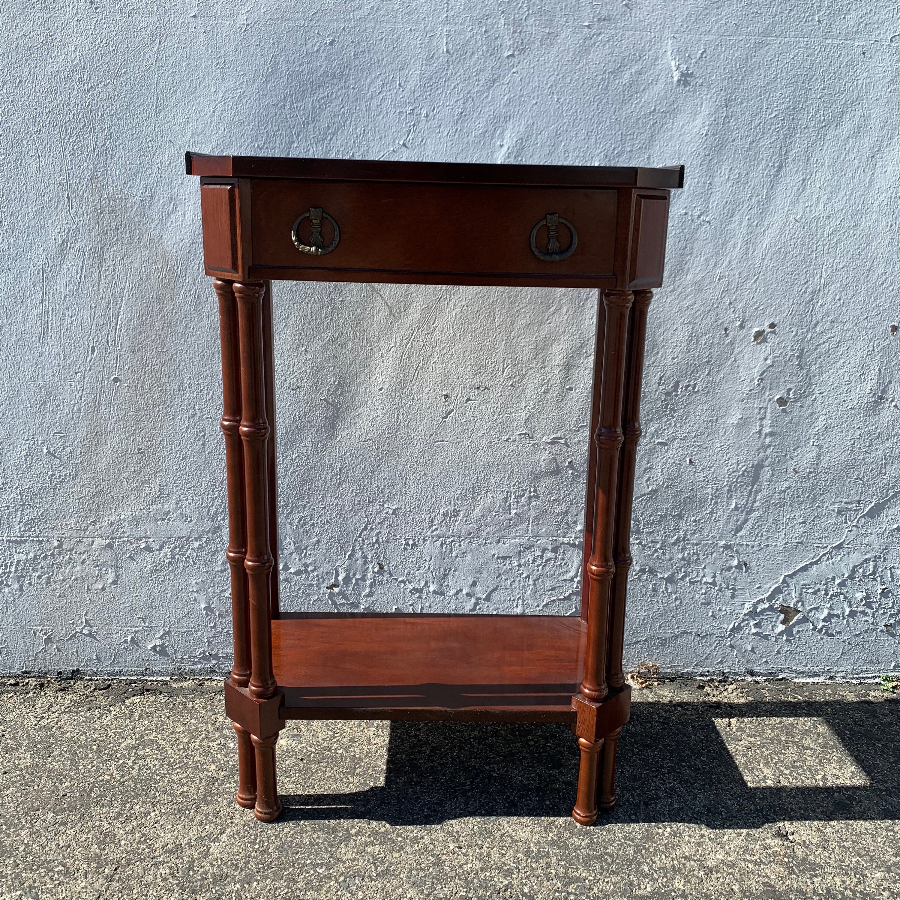 Faux Bamboo Nightstand Vintage Bedside Wood Table Accent End Side Chippendale Beachy Chinoiserie Boho Chic Bahama Rattan Custom Paint Avail