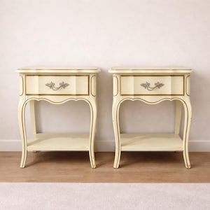 Pair of French Provincial Serpentine Nightstands | Rococo End Tables - CUSTOM PAINT AVAILABLE