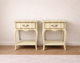 Pair of French Provincial Serpentine Nightstands | Rococo End Tables - CUSTOM PAINT AVAILABLE