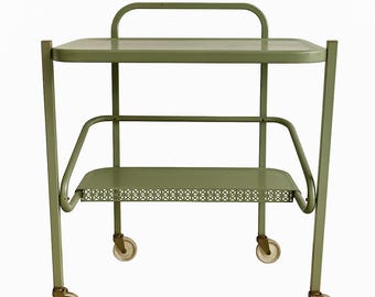 Vintage Mid-Century Metal Utility Cart on Casters — Two-Tier Rolling Bar Cart / Plant Stand / Side Table — Industrial Minimalist Decor