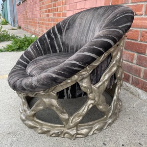 Unique Custom Vintage Lounge Chair Abstract Upholstered Carved Frame Brutalist image 3